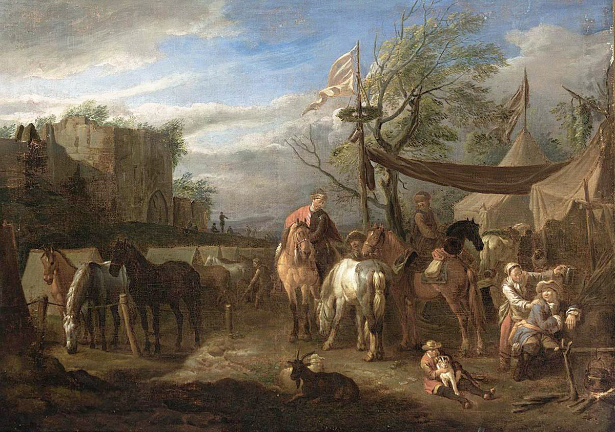 riders resting at a military encampment